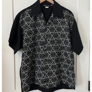 Johnny Suede Vintage Bowling Shirt Black Heart Thorns Spade Cross USA Men Large